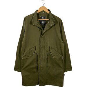Stussy Khaki Green Mil-spec Cotton Long Parka Jacket men's size Medium